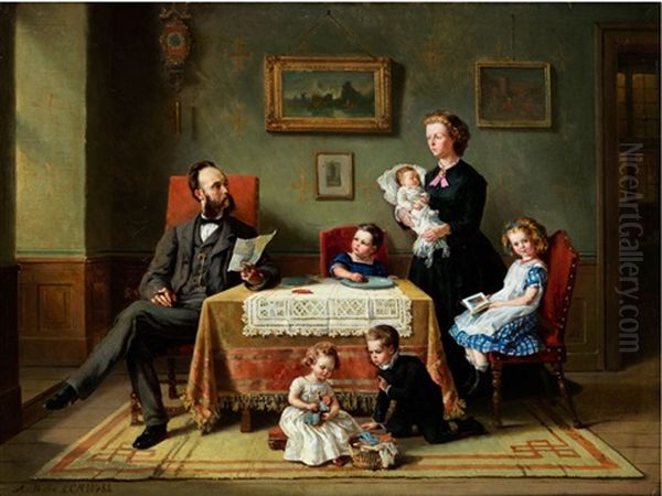 Familienportrait In Einem Interieur Oil Painting by Charles Meer Webb