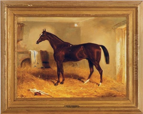 Chestnut Mare In A Stable (+ A Companion Painting; 2 Works) Oil Painting by Edward Walter Webb