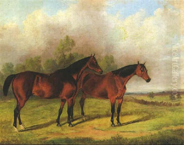 Bay Hunter In A Landscape Oil Painting by Edward Walter Webb