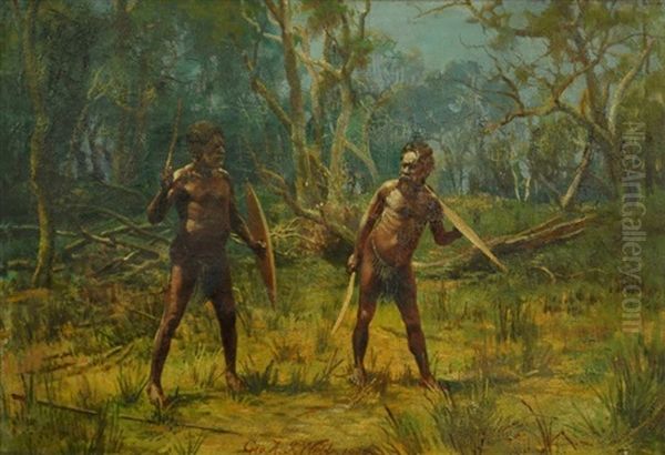 A Native Duel Oil Painting by George Alfred John Webb