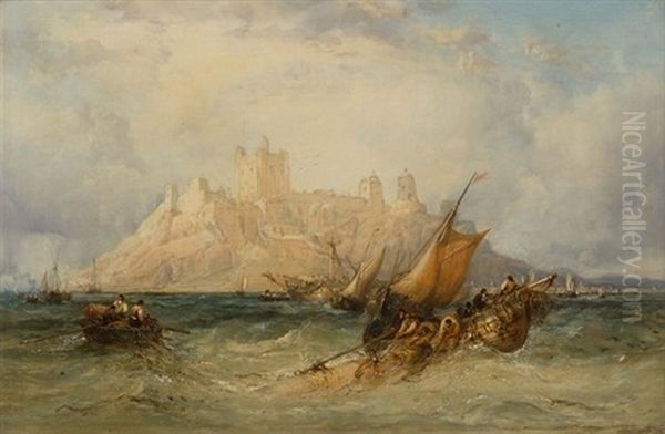 Shipping Off Bamburgh Castle Oil Painting by James Webb