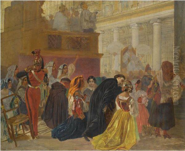 Study For The Return Of Pope Pius Ix To Rome In 1850 Oil Painting by Karl Brulloff