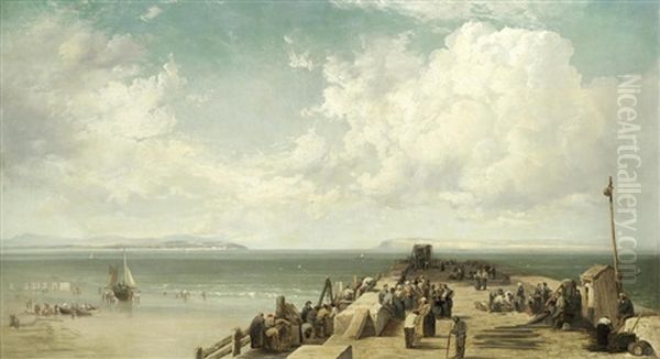 Fisherfolk On A Pier Oil Painting by James Webb