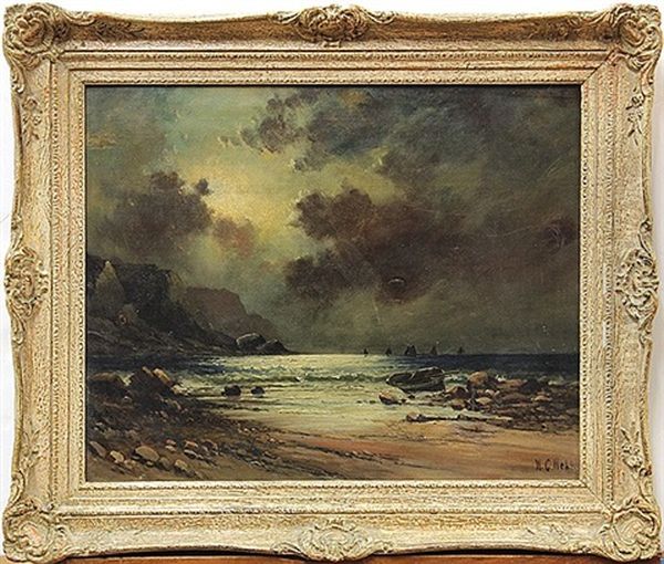 Rocky Seashore Oil Painting by W.G. Webb