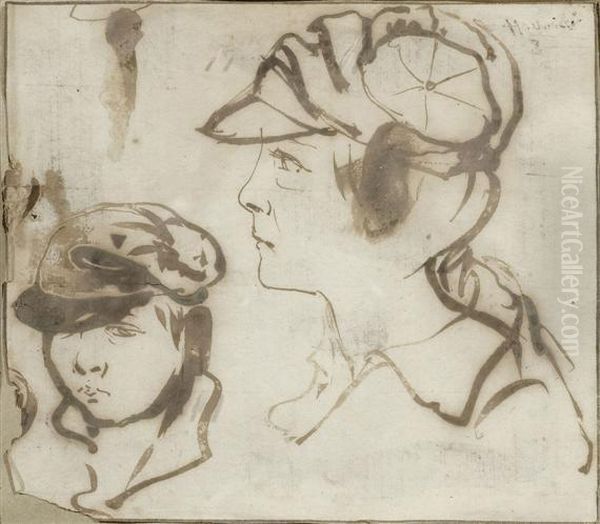 Study For Two Portraits Ofboys Oil Painting by Karl Brulloff