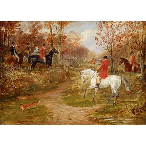 Red Fox Eluding Hunt And Hound Oil Painting by William Webb