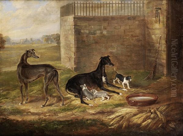 Greyhound Bitch With Puppies Oil Painting by William Webb