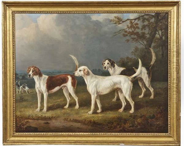 Hounds In A Wooded Pastoral Landscape Oil Painting by William Webb