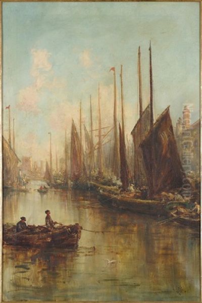 Ships At Dock Oil Painting by William Edward Webb