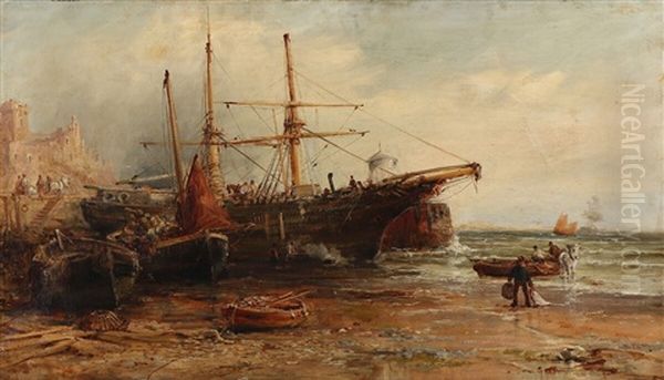 Coastal Scene With Anchoring Ships Oil Painting by William Edward Webb