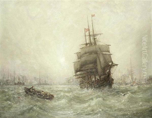 Shipping In A Harbour Oil Painting by William Edward Webb