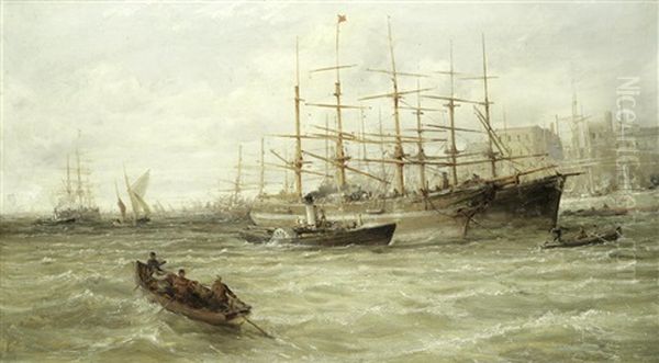 A Busy Harbour Scene Oil Painting by William Edward Webb