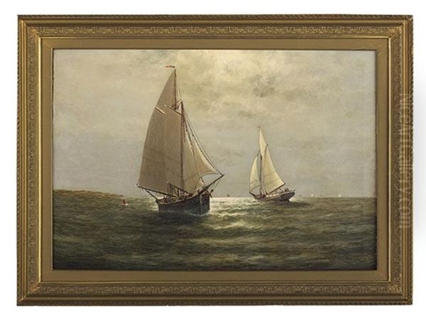 Sailboats Off The Coastline Oil Painting by Elbridge Wesley Webber