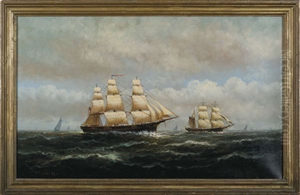 American Ships At Full Sail Oil Painting by Elbridge Wesley Webber