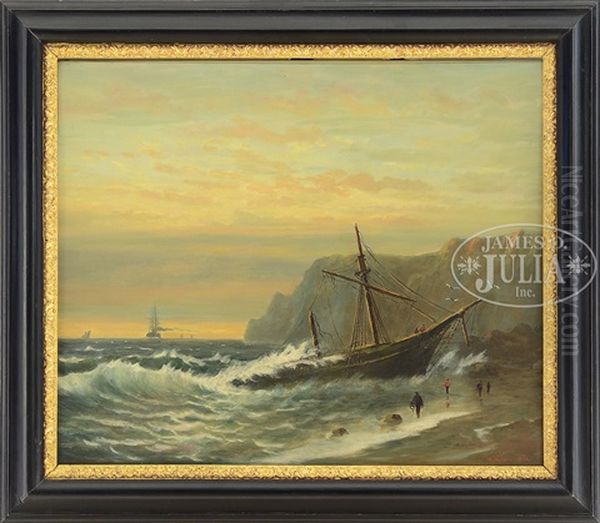 Ship Run Aground Oil Painting by Elbridge Wesley Webber