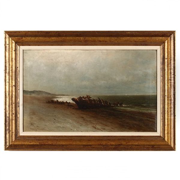 Shoreline With Beached Hull Oil Painting by Elbridge Wesley Webber