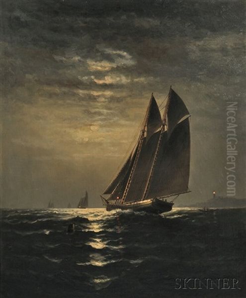 Sailboats By Moonlight Oil Painting by Elbridge Wesley Webber