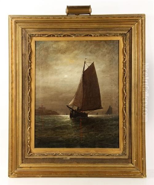 Moonlit Sailing Ships Oil Painting by Elbridge Wesley Webber