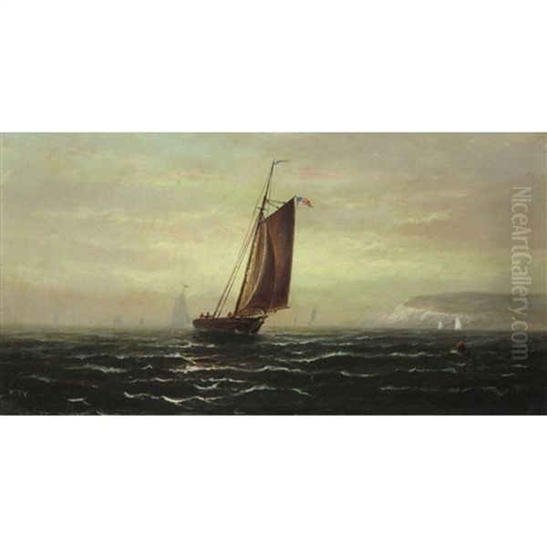 Ship Off Coastline Oil Painting by Elbridge Wesley Webber