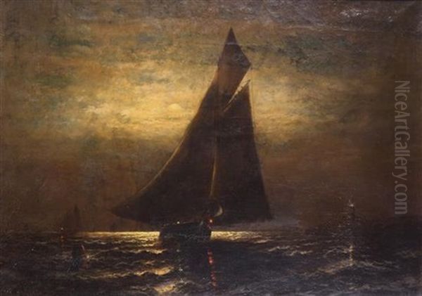 Sailboat Coming Into Harbor At Dusk Oil Painting by Elbridge Wesley Webber