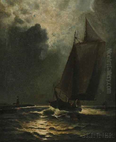 Moonlit Sailing Oil Painting by Elbridge Wesley Webber