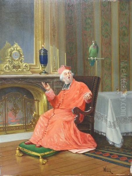 Cardinal Au Perroquet Oil Painting by Alfred Charles Weber