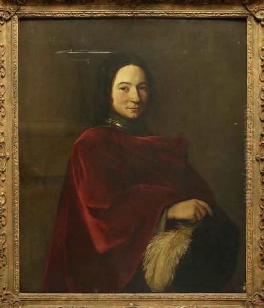 Portrait D'homme A La Cape Rouge, Tenant Une Plume De La Main Droite Oil Painting by Cornelis Brize