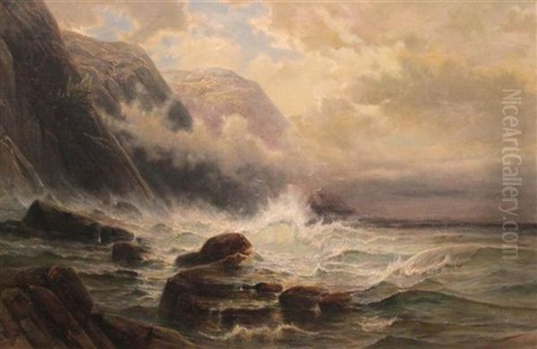 Rocky Seascape Oil Painting by Carl Philipp Weber