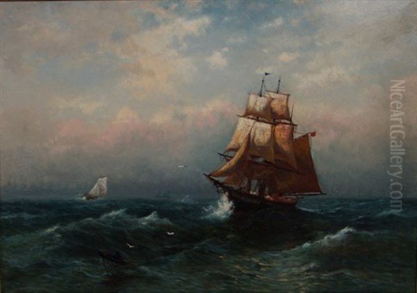 Ships At Sea Oil Painting by Carl Philipp Weber