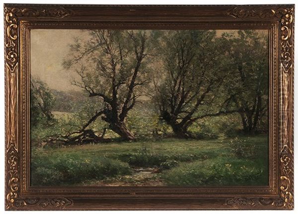 Trees On A River Bank Oil Painting by Carl Philipp Weber