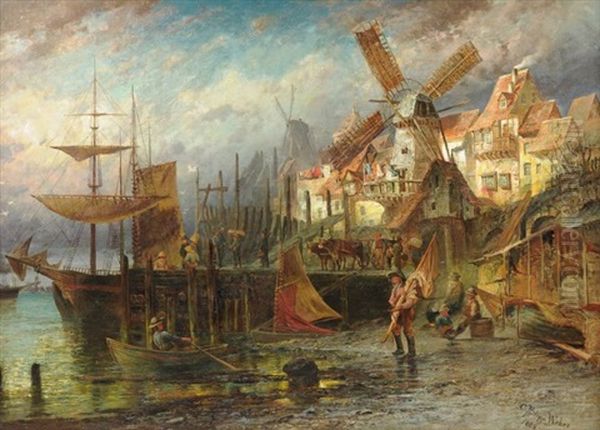 The Docks Oil Painting by Carl Philipp Weber