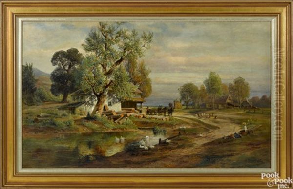 Landscape With A Sawmill Oil Painting by Carl Philipp Weber