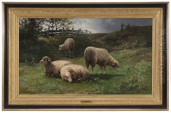 Sheep In A Pasture Oil Painting by Carl Philipp Weber