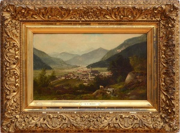 Village Under The Mountains Oil Painting by Carl Philipp Weber