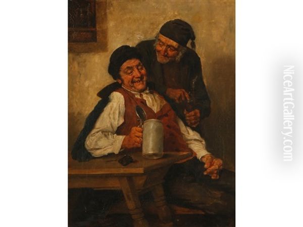 Two Old Men Drinking In A Tavern Oil Painting by Heinrich A. Weber