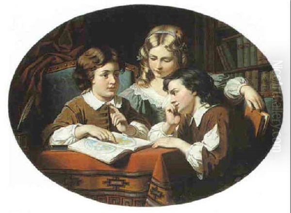 The Young Geographers Oil Painting by Heinrich A. Weber