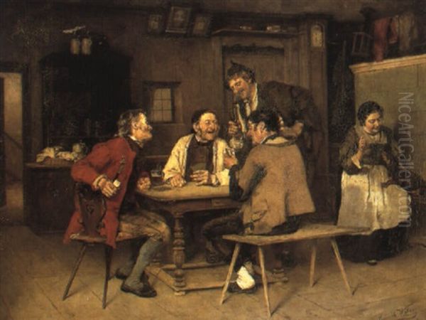 The Game Of Cards Oil Painting by Heinrich A. Weber