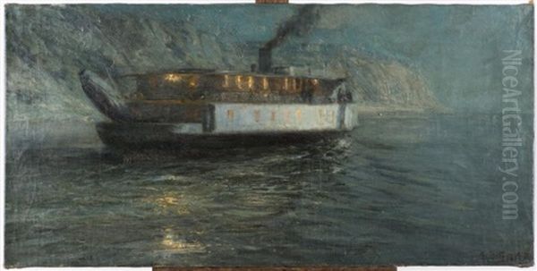 Navire Longeant Un Fleuve Oil Painting by Jakob Weber