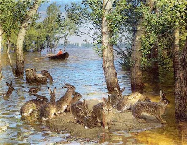 Kaninchen An Einem See Oil Painting by Jakob Weber