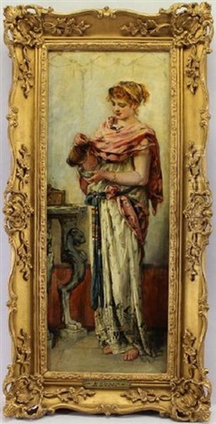 Maiden Pouring Wine Oil Painting by Maria (Philips-Weber) Weber