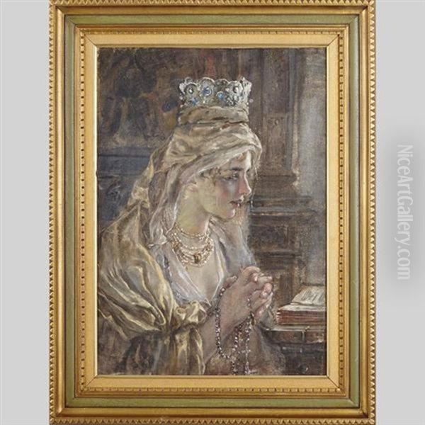 Veiled Beauty At Prayer Oil Painting by Maria (Philips-Weber) Weber