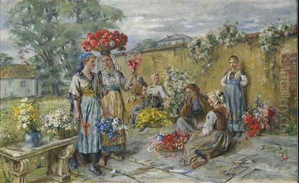 Blomsterflickor Oil Painting by Maria (Philips-Weber) Weber