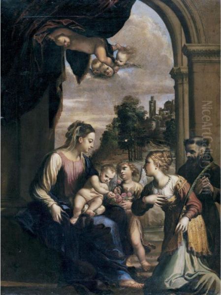 The Madonna And Child With Saints Catherine And Francis Oil Painting by Francesco Brizio