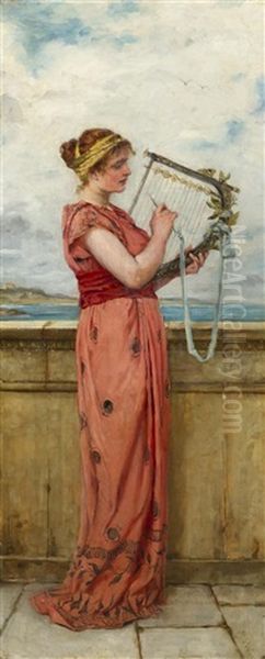 Classical Maiden With A Lute Oil Painting by Maria (Philips-Weber) Weber