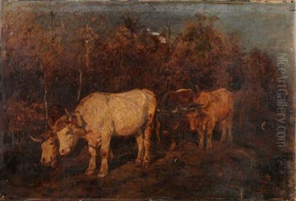 Oxen And Cart On A Lane Oil Painting by Otto Weber