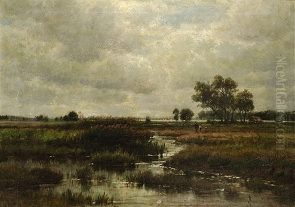 Moorlandschaft Mit Anglern Oil Painting by Paul Weber