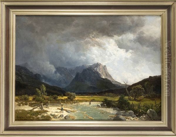 Zugspitze Bei Farchant Oil Painting by Paul Weber