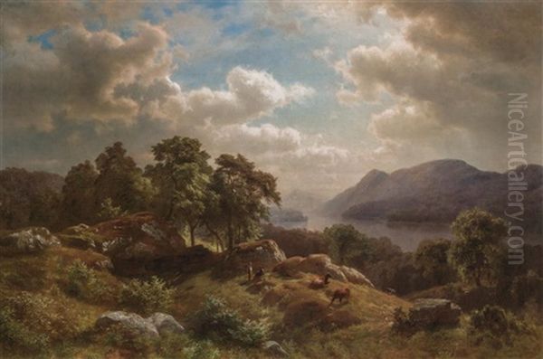 View On The Hudson River Oil Painting by Paul Weber