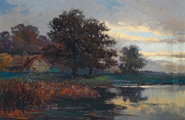 Landschaft Bei Gewitterstimmung (dachauer Moos?) Oil Painting by Robert Weber