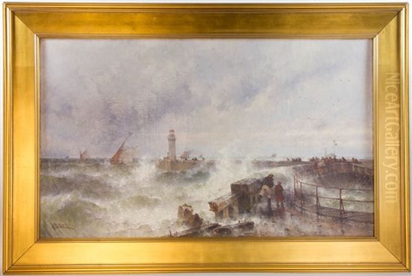 Large Seascape Oil Painting by Theodor Alexander Weber